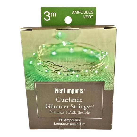 NEW Pier 1 Imports Glimmer Strings GREEN Lights 10 Feet - 60 Lights Flexible LED - Picture 4 of 7